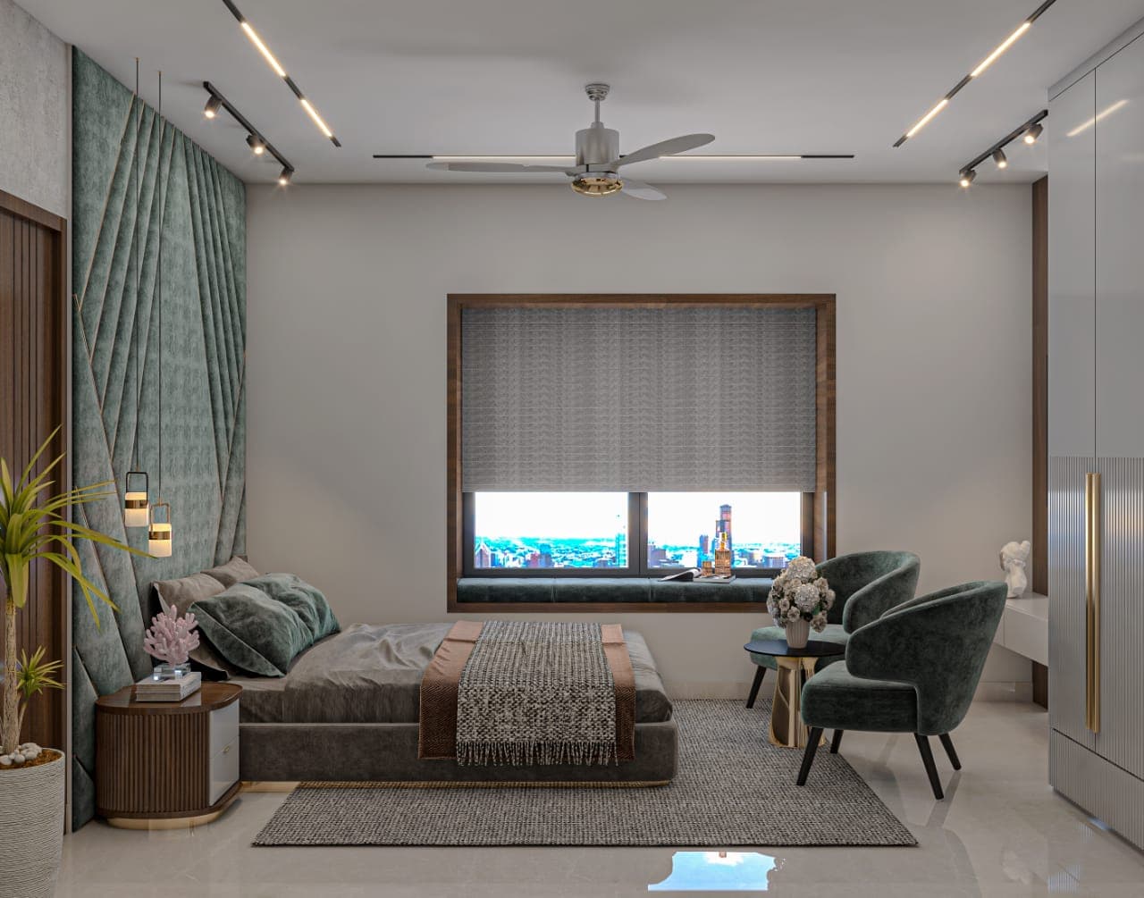 Master Bedroom with Teal Accents