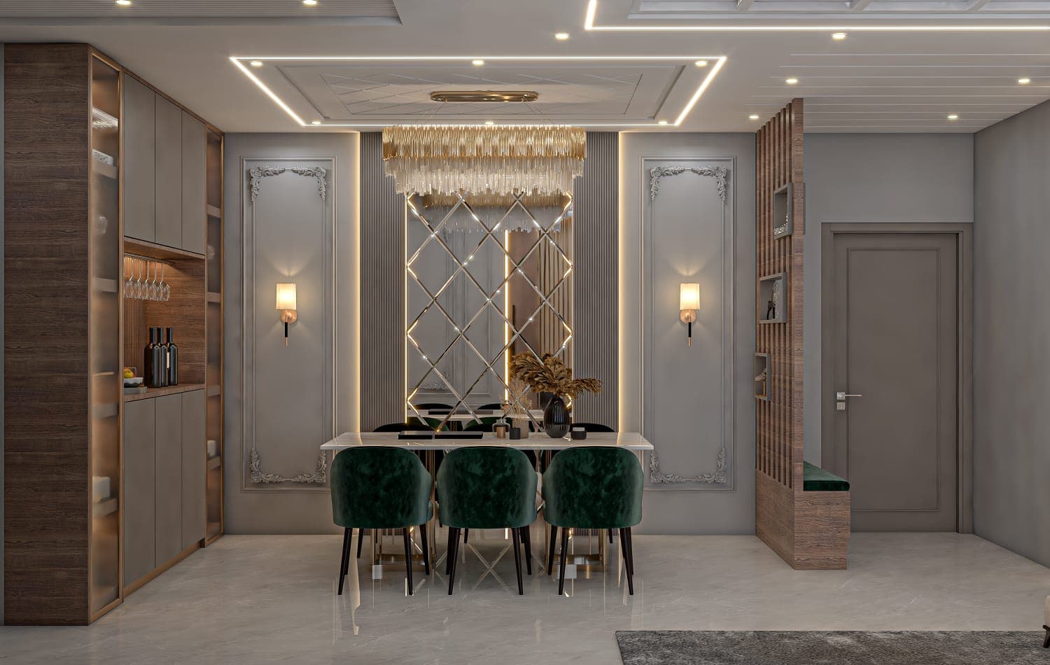 Luxury Dining Room with Gold Chandelier